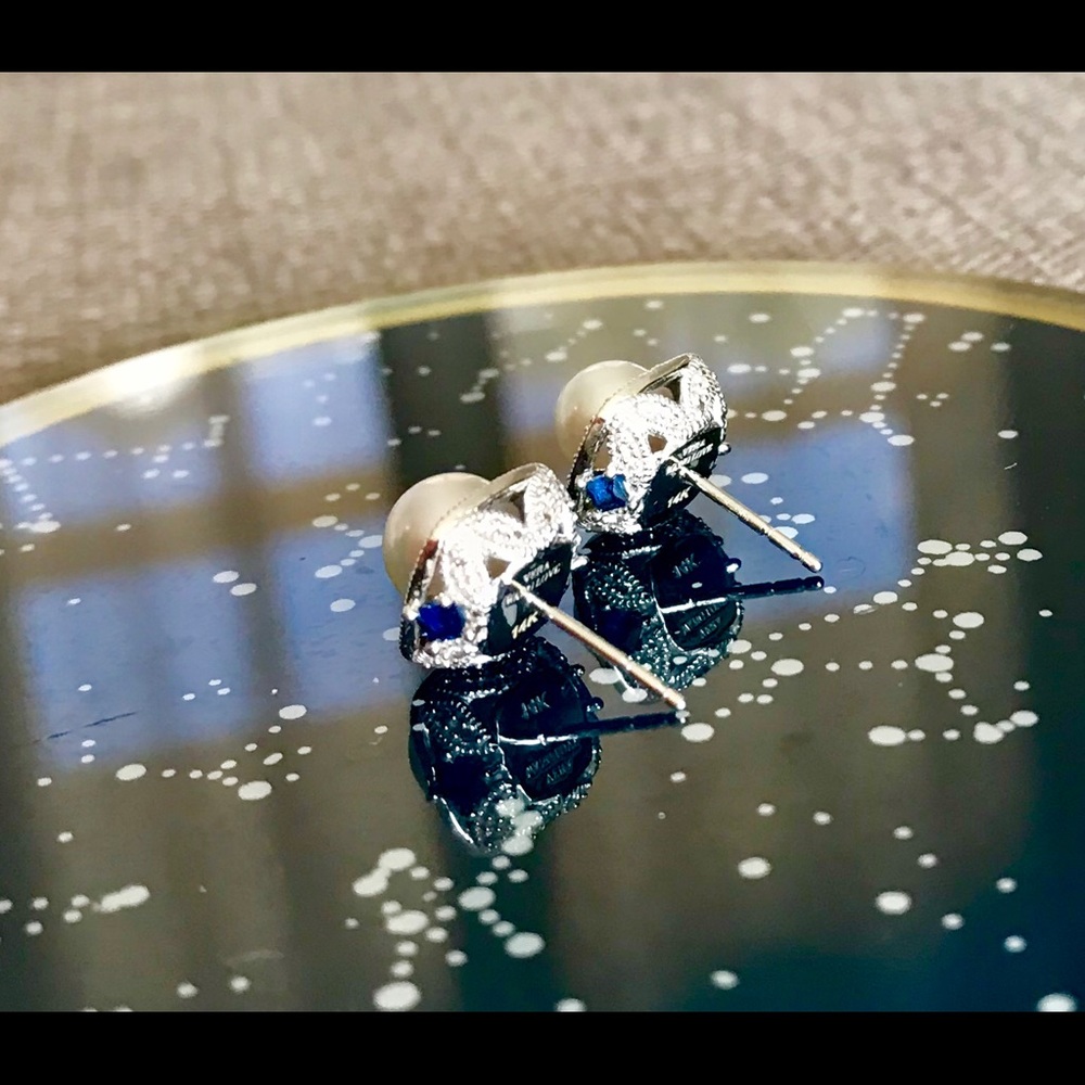 Vera Wang Love Pearl Sapphire Diamond Earrings